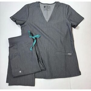 *FIGS Scrubs Womens Technical Collection Heather Denim SET  XS Gray 2 Pockets